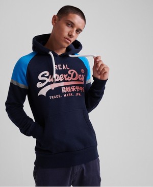 Superdry Vintage Logo 1st Raglan Férfi Kapucnis Pulóver Sötétkék | KZNBM8671